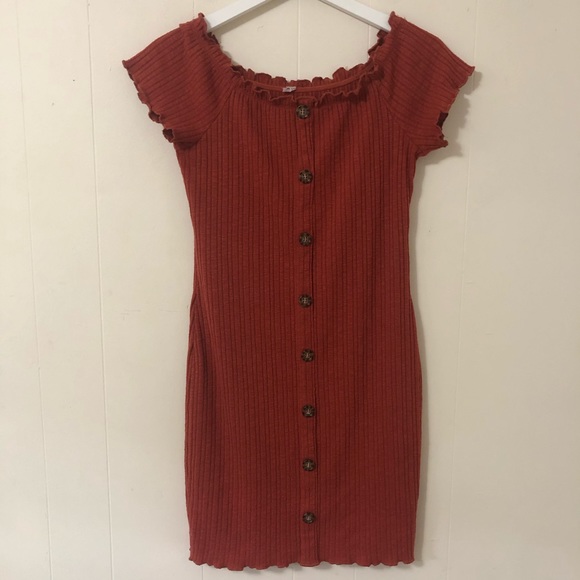 Button front off the shoulder mini dress - Picture 3 of 6